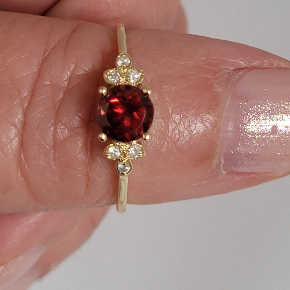 14k Solid Gold Natural Garnet & Diamond Ring, Approx Size 8.75